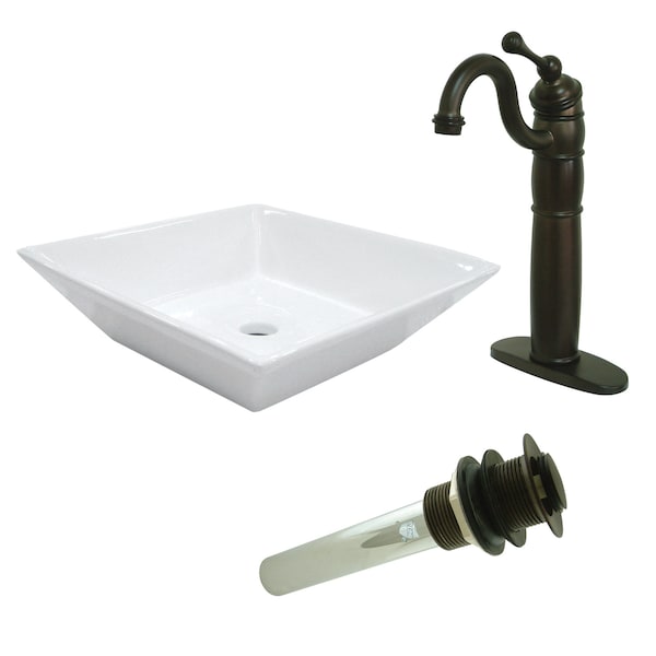 Kingston Brass Vessel Sink W/ Sink Faucet And Drain, Wht/Oil Rubbed Bronze EV4256B1425 - main